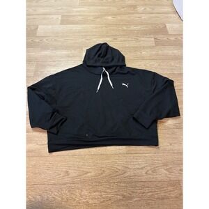 Puma Womens Cropped Hoodie Black Long Sleeve Pullover Logo Small Stain